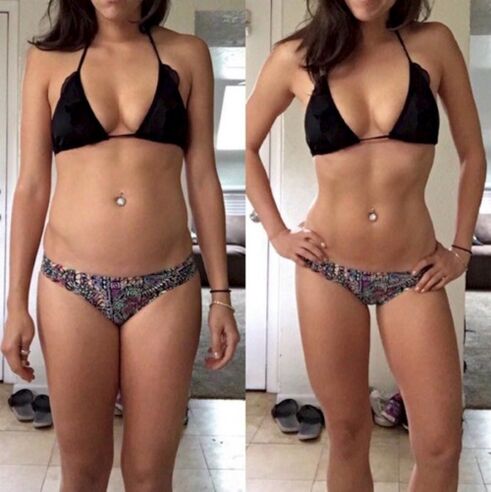 Gadis sebelum dan selepas menurunkan berat badan dengan diet tanpa karbohidrat
